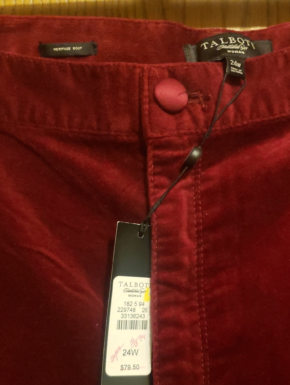 Talbots Women's Burgundy Heritage Velour Boot Pants - Picture 2 of 3